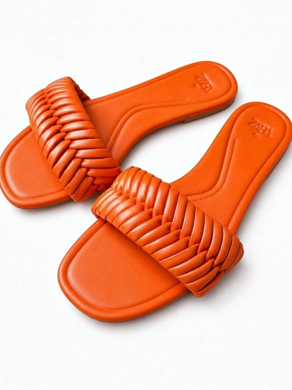 ZARA Braided Flat Sandals Woven Slides Orange EU 41